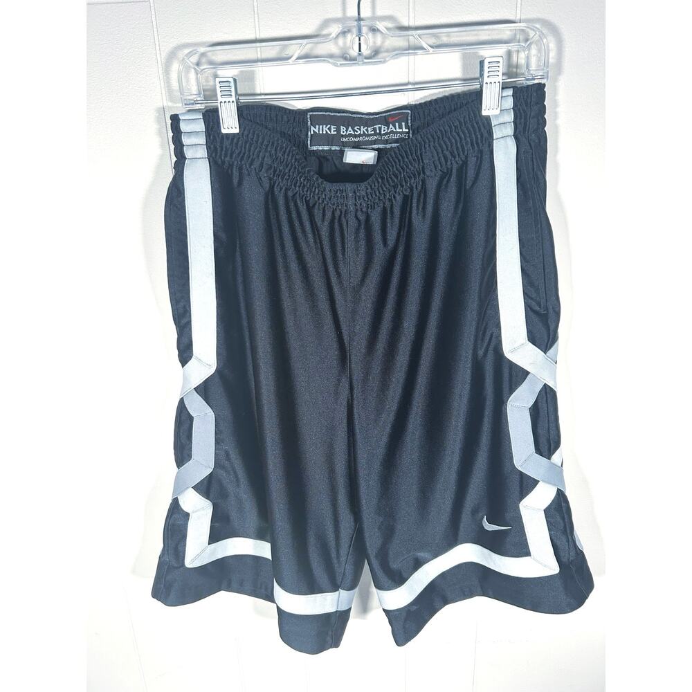 Vintage Nike Basketball Shorts Mens Medium Black Grey Y2K Baggy Mesh Geometric